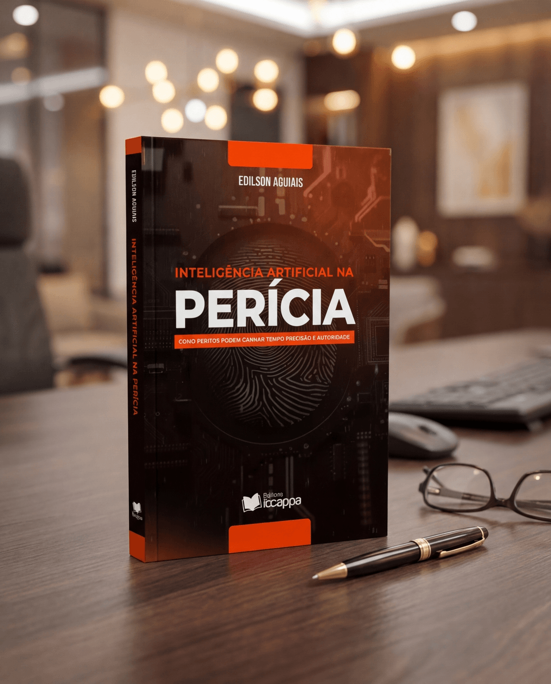 Livro Inteligência Artificial na Perícia sobre a mesa de um escritório